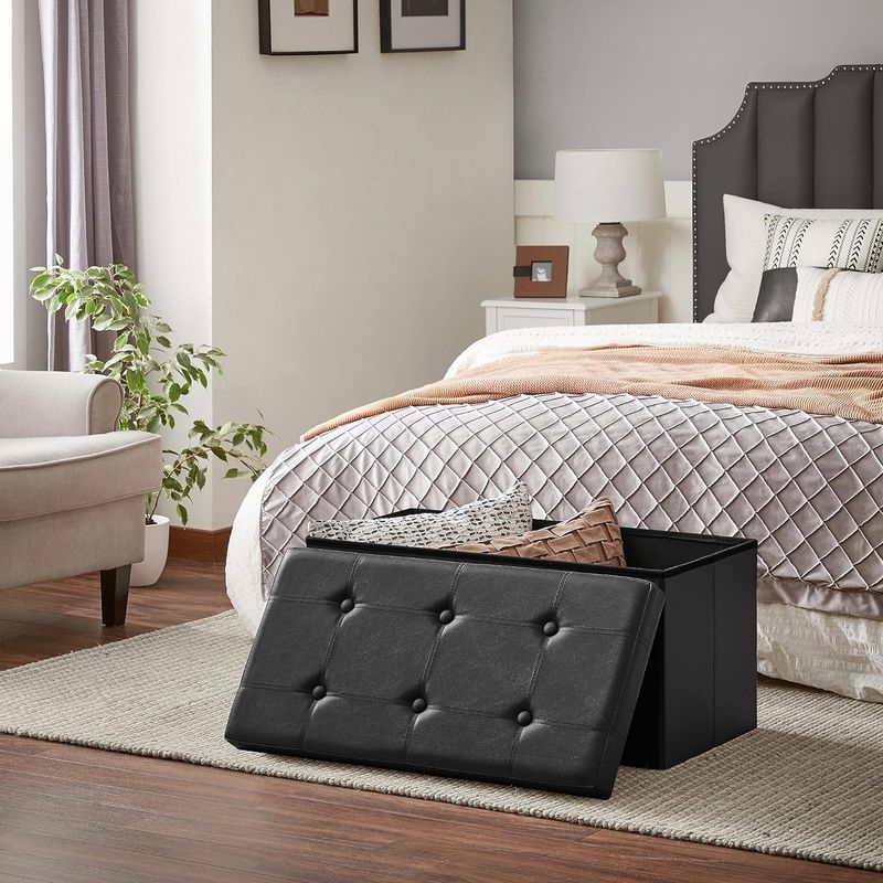 Casa si Gradina - Mobilier - Scaune si fotolii - Tabureti - Taburet pliabil cu sezut moale, spatiu de depozitare 80litri, maxim 300kg, 76x38x38cm, negru - Infinity.ro
