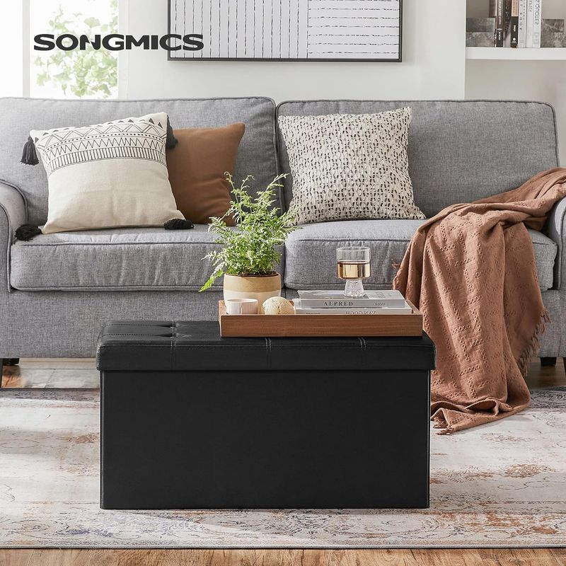 Casa si Gradina - Mobilier - Scaune si fotolii - Tabureti - Taburet pliabil cu sezut moale, spatiu de depozitare 80litri, maxim 300kg, 76x38x38cm, negru - Infinity.ro