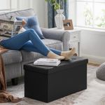 Casa si Gradina - Mobilier - Scaune si fotolii - Tabureti - Taburet pliabil cu sezut moale, spatiu de depozitare 80litri, maxim 300kg, 76x38x38cm, negru - Infinity.ro