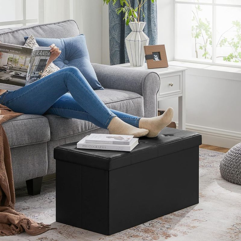 Casa si Gradina - Mobilier - Scaune si fotolii - Tabureti - Taburet pliabil cu sezut moale, spatiu de depozitare 80litri, maxim 300kg, 76x38x38cm, negru - Infinity.ro