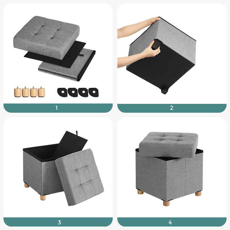 Casa si Gradina - Mobilier - Scaune si fotolii - Tabureti - Taburet pliabil cu sezut moale, spatiu de depozitare, maxim 300kg, 38x38x40cm, gri - Infinity.ro