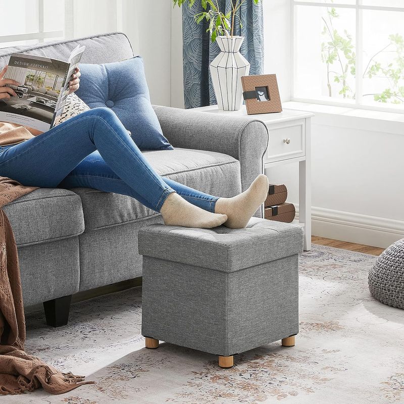 Casa si Gradina - Mobilier - Scaune si fotolii - Tabureti - Taburet pliabil cu sezut moale, spatiu de depozitare, maxim 300kg, 38x38x40cm, gri - Infinity.ro