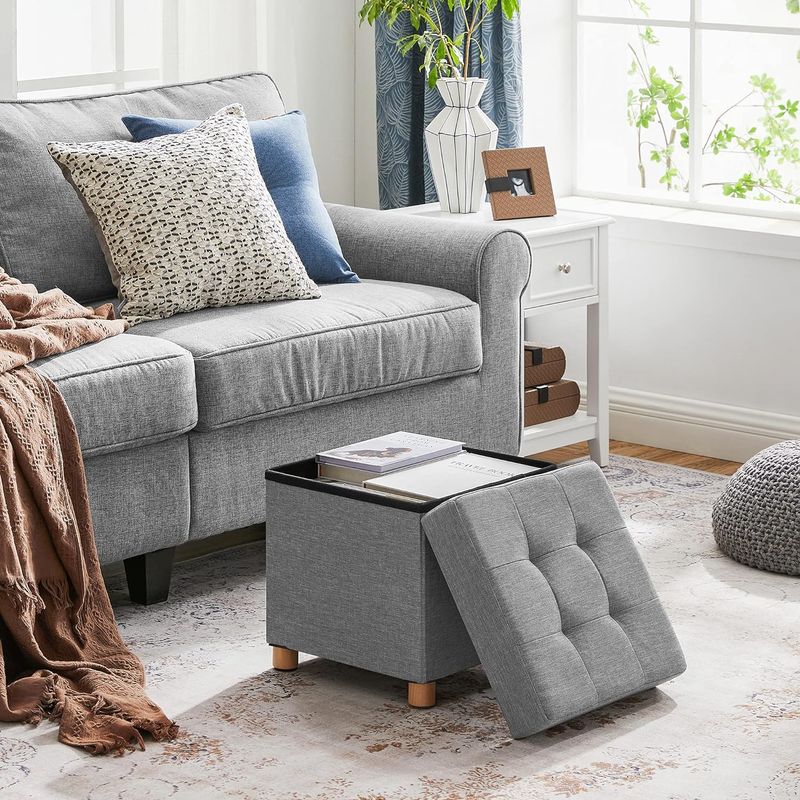 Casa si Gradina - Mobilier - Scaune si fotolii - Tabureti - Taburet pliabil cu sezut moale, spatiu de depozitare, maxim 300kg, 38x38x40cm, gri - Infinity.ro