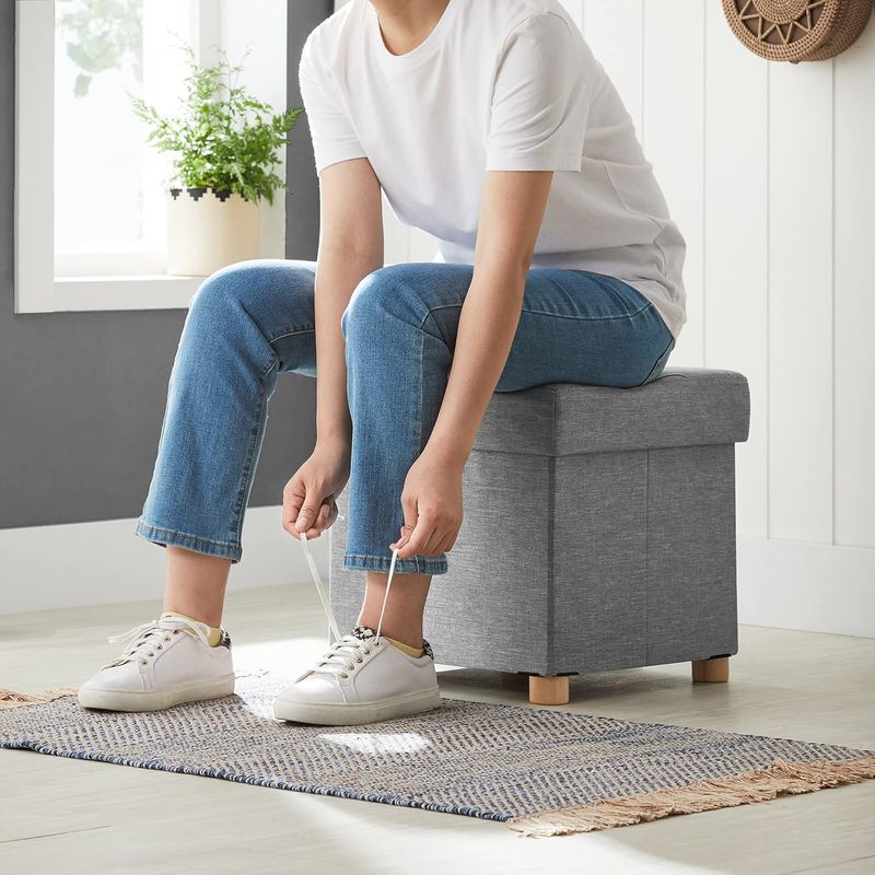 Casa si Gradina - Mobilier - Scaune si fotolii - Tabureti - Taburet pliabil cu sezut moale, spatiu de depozitare, maxim 300kg, 38x38x40cm, gri - Infinity.ro