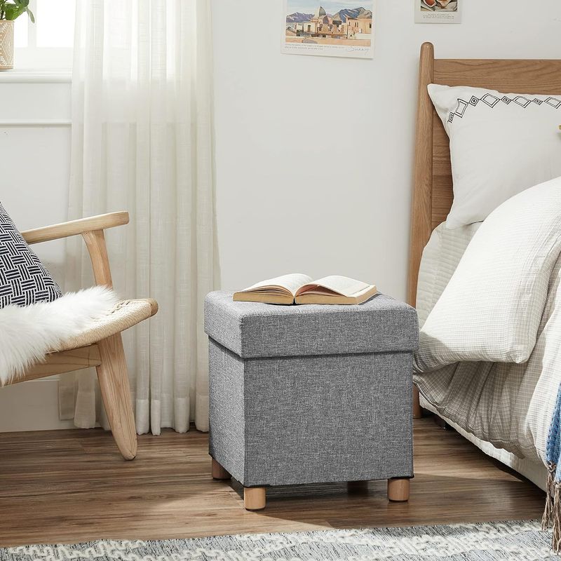 Casa si Gradina - Mobilier - Scaune si fotolii - Tabureti - Taburet pliabil cu sezut moale, spatiu de depozitare, maxim 300kg, 38x38x40cm, gri - Infinity.ro