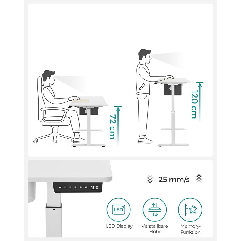 Casa si Gradina - Mobilier - Mese si birouri - Birouri - Birou cu reglaj electric pe inaltime, memorie cu 4 inaltimi, 60x140x(72-120)cm, alb - Infinity.ro
