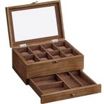 Casa si Gradina - Mobilier - Organizare si depozitare - Cutii depozitare - Cutie de ceasuri din lemn masiv, 8 compartimente si sertar bijuterii, 19x27x13cm, nuc rustic - Infinity.ro