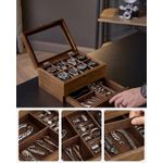 Casa si Gradina - Mobilier - Organizare si depozitare - Cutii depozitare - Cutie de ceasuri din lemn masiv, 8 compartimente si sertar bijuterii, 19x27x13cm, nuc rustic - Infinity.ro