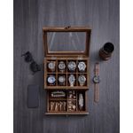 Casa si Gradina - Mobilier - Organizare si depozitare - Cutii depozitare - Cutie de ceasuri din lemn masiv, 8 compartimente si sertar bijuterii, 19x27x13cm, nuc rustic - Infinity.ro