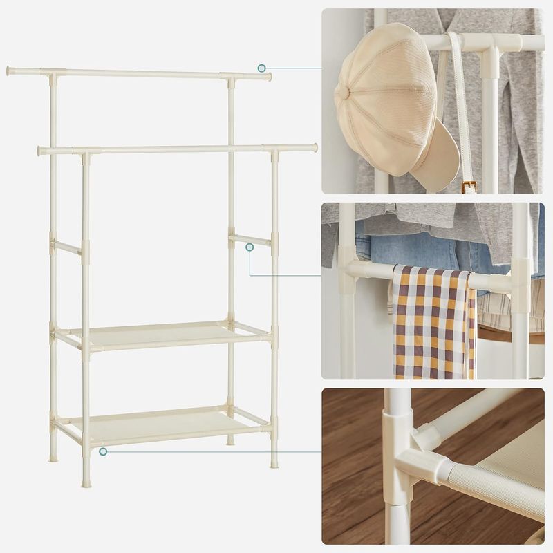 Casa si Gradina - Mobilier - Organizare si depozitare - Cuiere - Raft de haine cu bara dubla pentru umerase, 2 polite, incarcare 70 kg, 114x45x171cm, alb - Infinity.ro