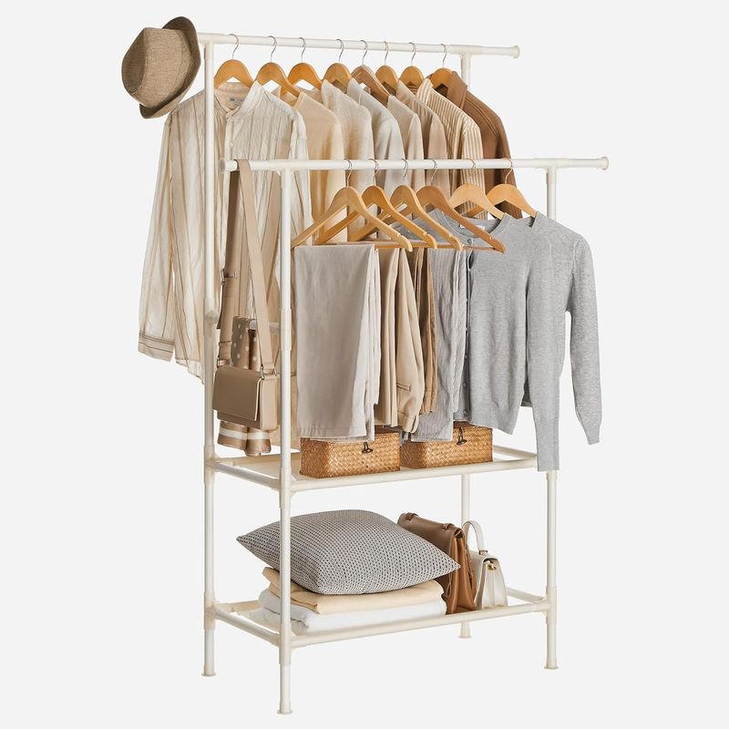 Casa si Gradina - Mobilier - Organizare si depozitare - Cuiere - Raft de haine cu bara dubla pentru umerase, 2 polite, incarcare 70 kg, 114x45x171cm, alb - Infinity.ro