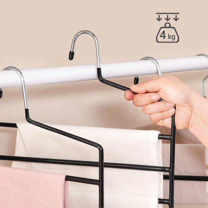 Casa si Gradina - Mobilier - Organizare si depozitare - Umerase si valeti - Set de 4 umerase pentru pantaloni, cu 5 bare, 32x35cm, negru - Infinity.ro