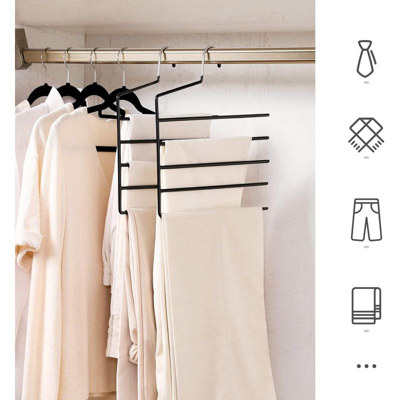 Casa si Gradina - Mobilier - Organizare si depozitare - Umerase si valeti - Set de 4 umerase pentru pantaloni, cu 5 bare, 32x35cm, negru - Infinity.ro