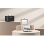 Fashion, accesorii si bijuterii - Femei - Bijuterii femei - Cutii bijuterii - Cutie de bijuterii cu 4 nivele, 3 sertare, oglinda si incuietoare, 18x23x17cm, alb - Infinity.ro