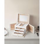 Fashion, accesorii si bijuterii - Femei - Bijuterii femei - Cutii bijuterii - Cutie de bijuterii cu 4 nivele, 3 sertare, oglinda si incuietoare, 18x23x17cm, alb - Infinity.ro