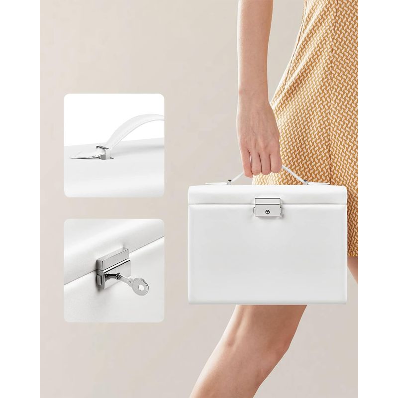 Fashion, accesorii si bijuterii - Femei - Bijuterii femei - Cutii bijuterii - Cutie de bijuterii cu 4 nivele, 3 sertare, oglinda si incuietoare, 18x23x17cm, alb - Infinity.ro