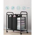 Market - Spalare si intretinere rufe - Uscatoare de rufe si accesorii - Cos de rufe cu 3 saci detasabili, structura metalica pe roti, 3x44L, 77x41x82cm, negru - Infinity.ro