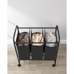 Market - Spalare si intretinere rufe - Uscatoare de rufe si accesorii - Cos de rufe cu 3 saci detasabili, structura metalica pe roti, 3x44L, 77x41x82cm, negru - Infinity.ro