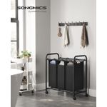 Market - Spalare si intretinere rufe - Uscatoare de rufe si accesorii - Cos de rufe cu 3 saci detasabili, structura metalica pe roti, 3x44L, 77x41x82cm, negru - Infinity.ro