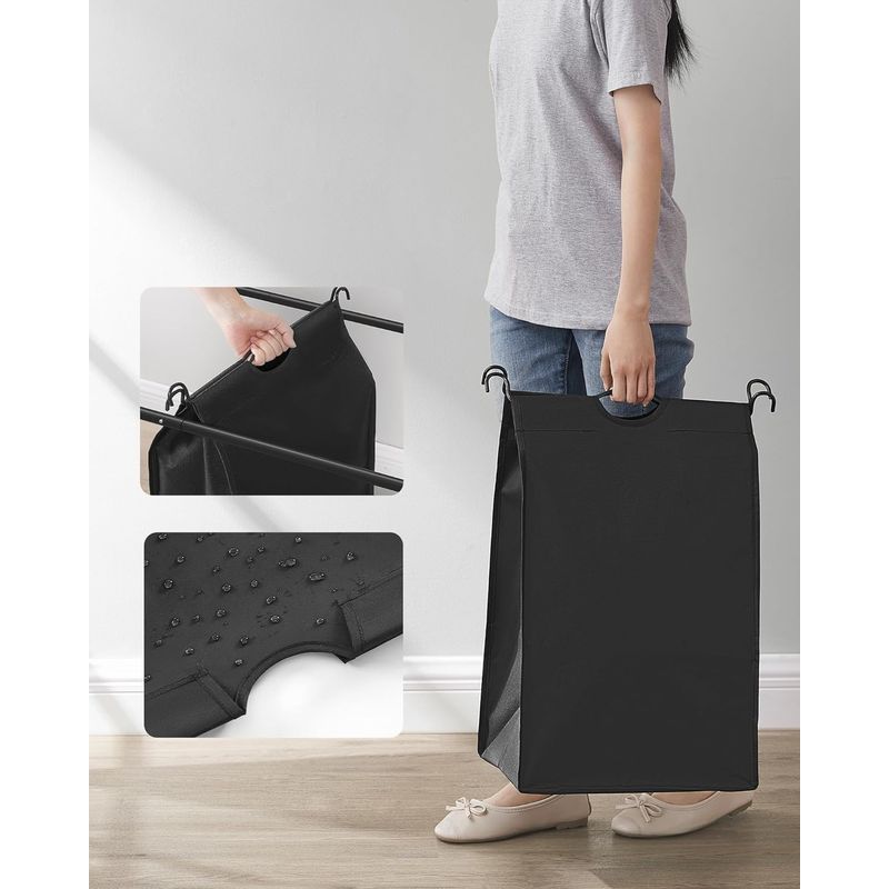 Market - Spalare si intretinere rufe - Uscatoare de rufe si accesorii - Cos de rufe cu 3 saci detasabili, structura metalica pe roti, 3x44L, 77x41x82cm, negru - Infinity.ro