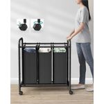 Market - Spalare si intretinere rufe - Uscatoare de rufe si accesorii - Cos de rufe cu 3 saci detasabili, structura metalica pe roti, 3x44L, 77x41x82cm, negru - Infinity.ro