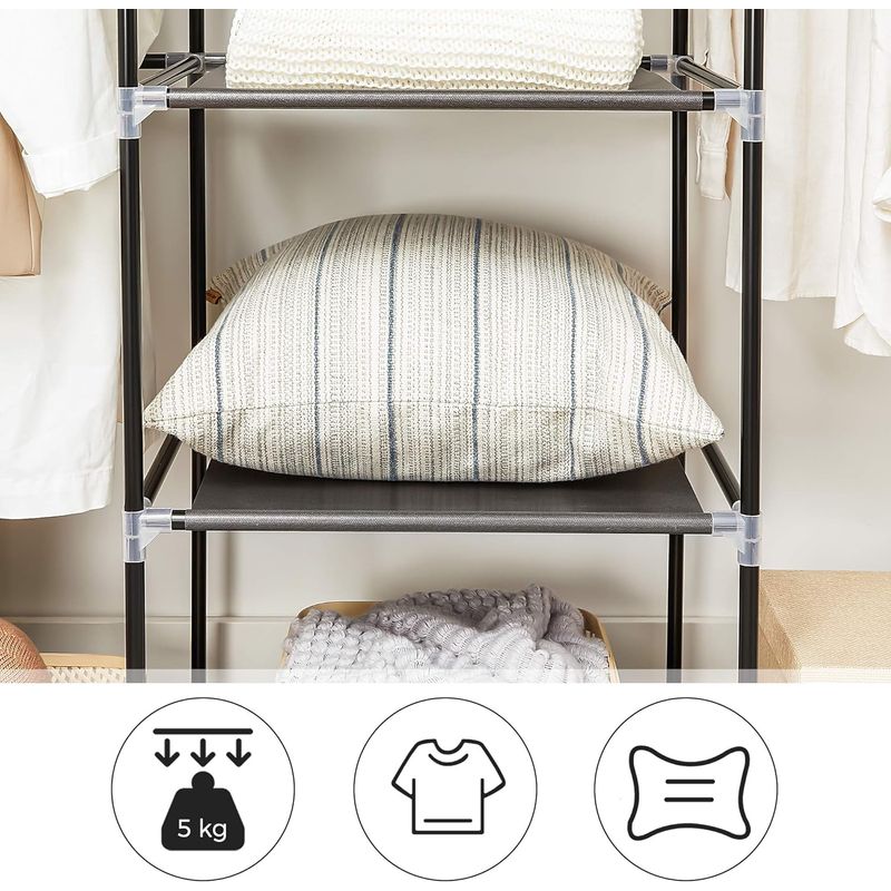 Casa si Gradina - Mobilier - Dulapuri si sifoniere - Dulapuri - Garderoba pentru depozitarea hainelor, din material textil, cu 2 bare pentru umerase, 45x150x175cm, negru - Infinity.ro