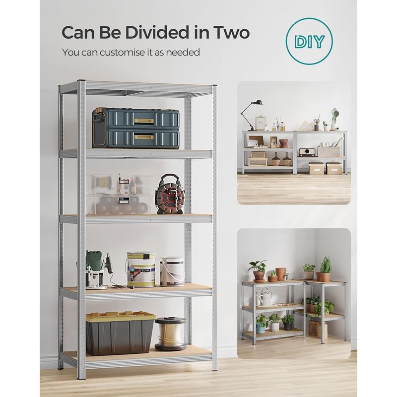 Casa si Gradina - Mobilier - Biblioteci si rafturi - Rafturi - Raft de depozitare metalic, cu rafturi din MDF, 5 polite, max. 600 kg, 200x100x50cm, argintiu - Infinity.ro