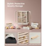 Casa si Gradina - Mobilier - Organizare si depozitare - Cutii depozitare - Cutie bijuterii rotativa 360A°, cu 5 sertare si ferestre, MDF si catifea, 22x16x29 cm, alb - Infinity.ro