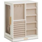 Casa si Gradina - Mobilier - Organizare si depozitare - Cutii depozitare - Cutie bijuterii rotativa 360A°, cu 5 sertare si ferestre, MDF si catifea, 22x16x29 cm, alb - Infinity.ro