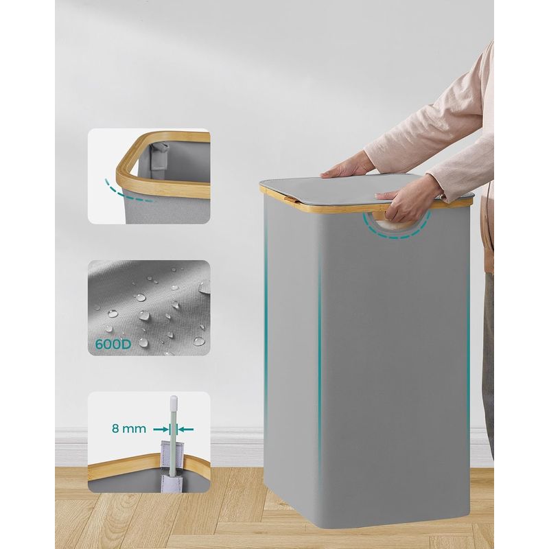 Market - Spalare si intretinere rufe - Uscatoare de rufe si accesorii - Cos de rufe textil, pliabil, cu 2 compartimente detasabile, 130L, 52x39x71 cm, gri - Infinity.ro