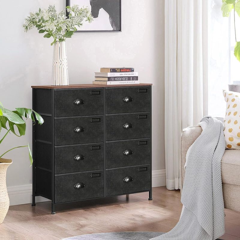 Casa si Gradina - Mobilier - Comode si corpuri - Comode - Comoda cu cadru metalic si 8 sertare din textil, stil industrial, 80x30x82cm, maro rustic si negru - Infinity.ro