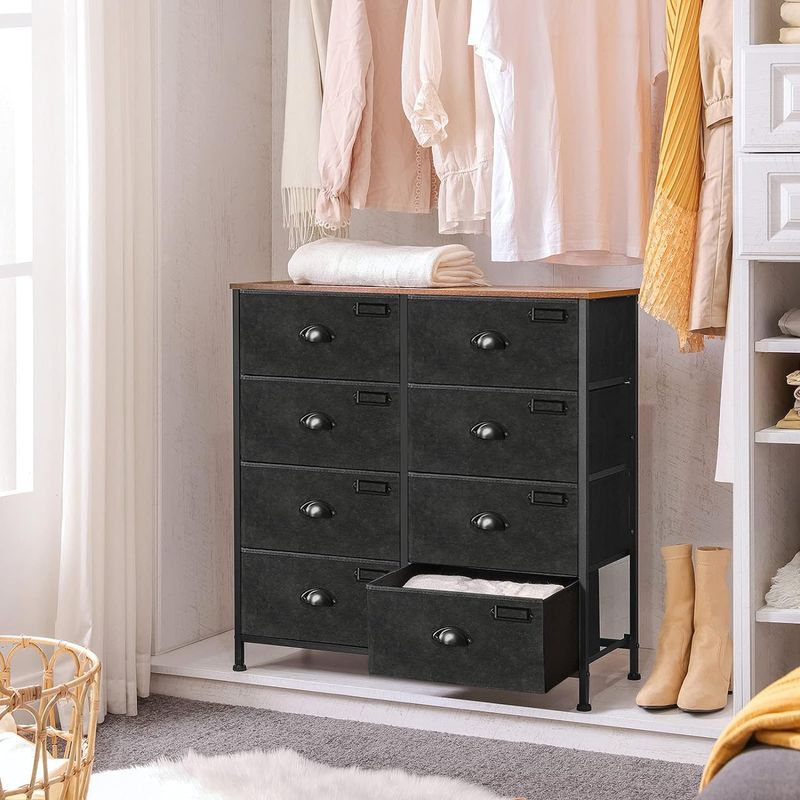 Casa si Gradina - Mobilier - Comode si corpuri - Comode - Comoda cu cadru metalic si 8 sertare din textil, stil industrial, 80x30x82cm, maro rustic si negru - Infinity.ro