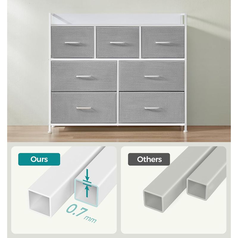 Casa si Gradina - Mobilier - Comode si corpuri - Comode - Comoda cu cadru metalic si 7 sertare din stofa, 29x98x85 cm , gri si alb - Infinity.ro