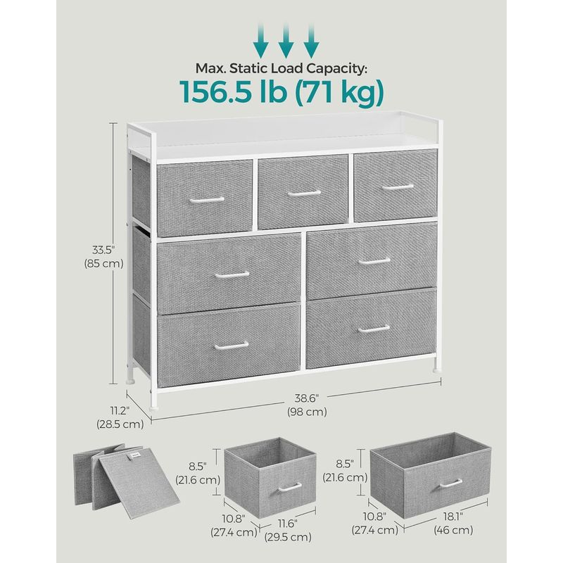 Casa si Gradina - Mobilier - Comode si corpuri - Comode - Comoda cu cadru metalic si 7 sertare din stofa, 29x98x85 cm , gri si alb - Infinity.ro