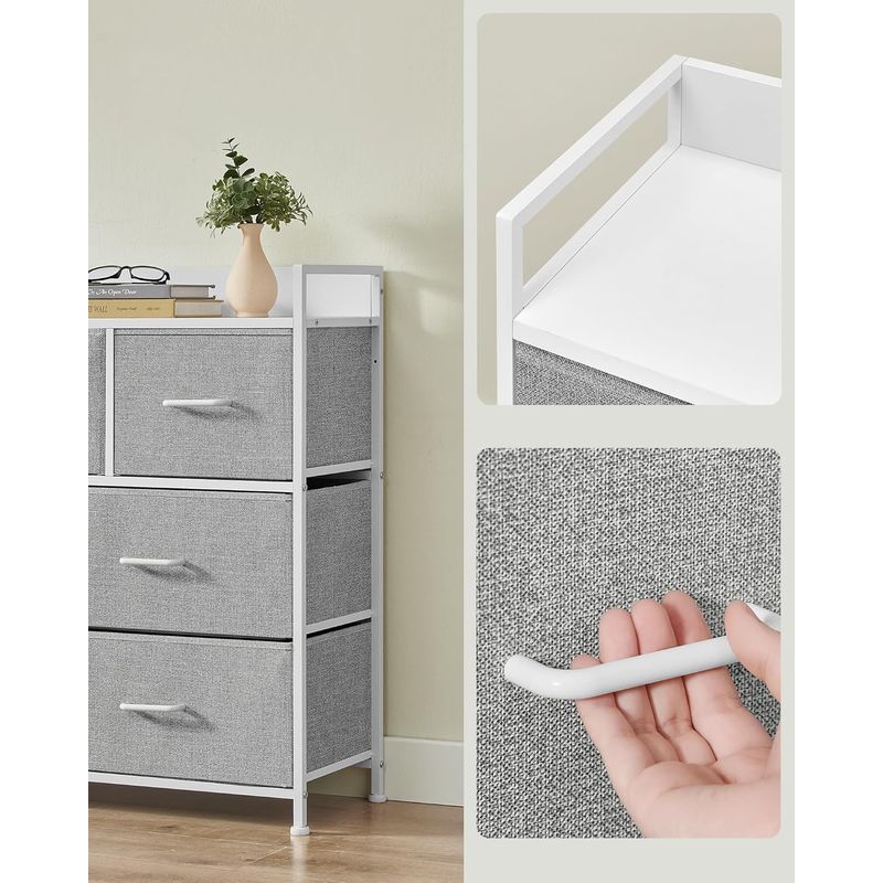 Casa si Gradina - Mobilier - Comode si corpuri - Comode - Comoda cu cadru metalic si 7 sertare din stofa, 29x98x85 cm , gri si alb - Infinity.ro