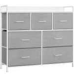Casa si Gradina - Mobilier - Comode si corpuri - Comode - Comoda cu cadru metalic si 7 sertare din stofa, 29x98x85 cm , gri si alb - Infinity.ro