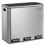 Casa si Gradina - Mobilier - Organizare si depozitare - Cosuri de gunoi - Cos de gunoi din inox cu 3 compartimente colectare selectiva, cu galeti interioare, 3x18litri, argintiu si negru - Infinity.ro