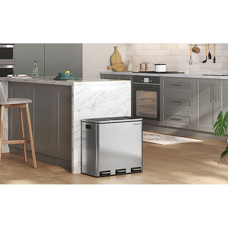 Casa si Gradina - Mobilier - Organizare si depozitare - Cosuri de gunoi - Cos de gunoi din inox cu 3 compartimente colectare selectiva, cu galeti interioare, 3x18litri, argintiu si negru - Infinity.ro