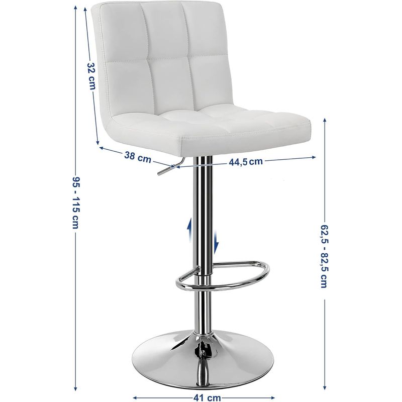Casa si Gradina - Mobilier - Scaune si fotolii - Scaune - Set 2 scaune bar reglabile pe inaltime, cu spatar, sezut PU si suport picioare, rotatie 360A°, 38x45x115 cm, alb - Infinity.ro