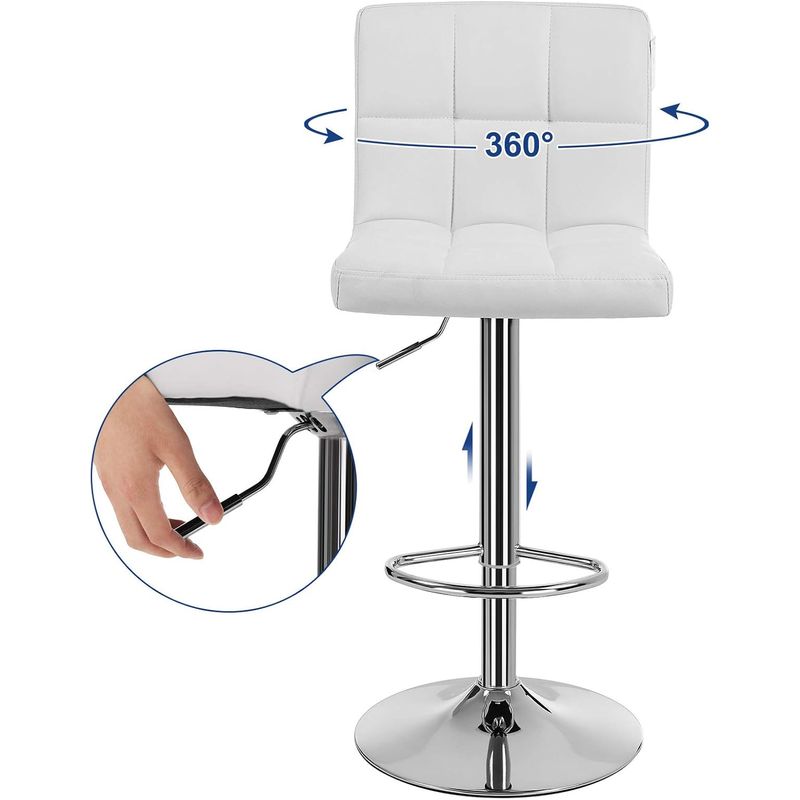 Casa si Gradina - Mobilier - Scaune si fotolii - Scaune - Set 2 scaune bar reglabile pe inaltime, cu spatar, sezut PU si suport picioare, rotatie 360A°, 38x45x115 cm, alb - Infinity.ro