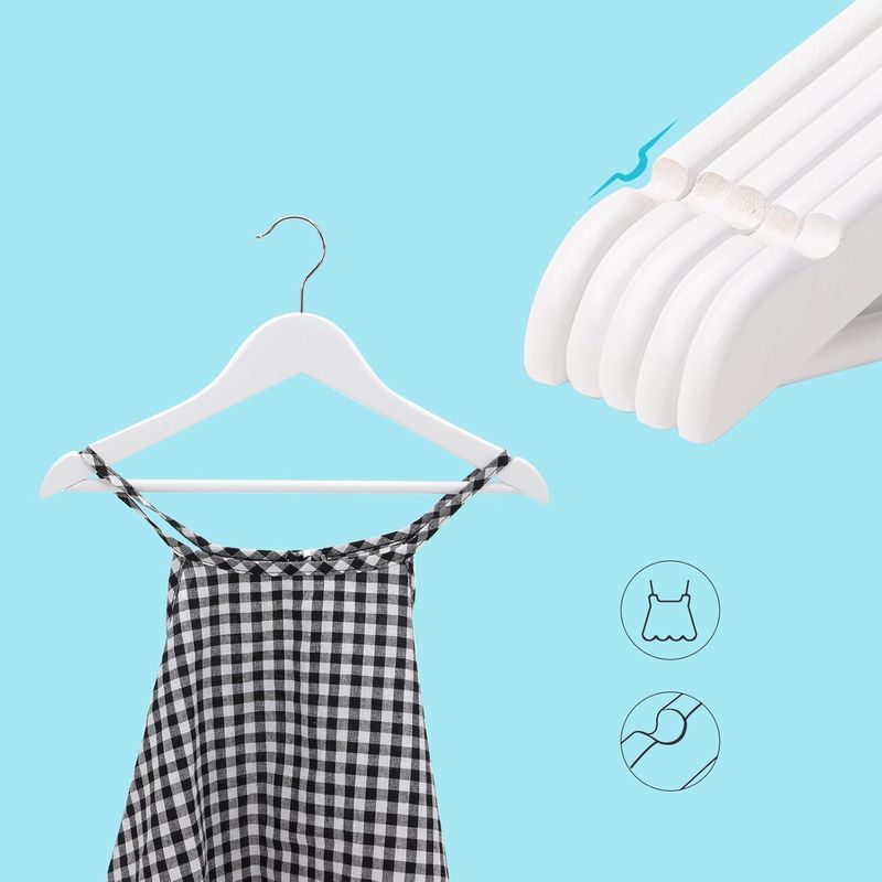 Casa si Gradina - Mobilier - Organizare si depozitare - Umerase si valeti - Umerase copii 35x20 cm, set 20 buc, lemn masiv cu bara pentru pantaloni si carlig rotativ, alb - Infinity.ro