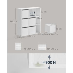 Etajera modulara 9 compartimente cu 6 sertare, PAL si MDF, 83x27x92 cm, alb