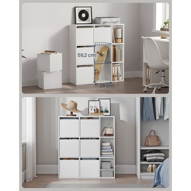 Casa si Gradina - Mobilier - Biblioteci si rafturi - Biblioteci - Etajera modulara 9 compartimente cu 6 sertare, PAL si MDF, 83x27x92 cm, alb - Infinity.ro