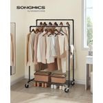 Casa si Gradina - Mobilier - Organizare si depozitare - Cuiere - Suport pentru haine, cu raft si sine de agatat duble, cadru metalic, cu roti, 59x100x162cm, industrial, negru - Infinity.ro