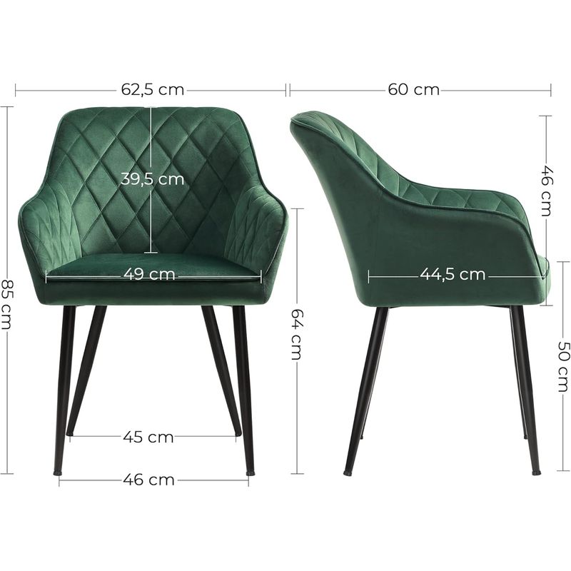 Casa si Gradina - Mobilier - Scaune si fotolii - Scaune - Scaun living tapitat din catifea cu cotiere, sarcina 110 kg, 63x60x85 cm, verde - Infinity.ro
