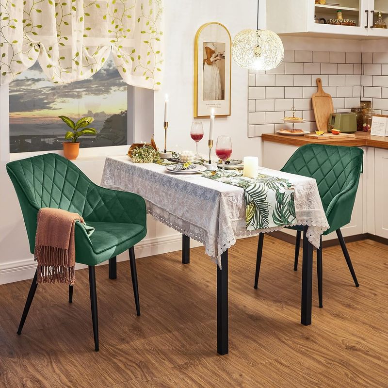 Casa si Gradina - Mobilier - Scaune si fotolii - Scaune - Scaun living tapitat din catifea cu cotiere, sarcina 110 kg, 63x60x85 cm, verde - Infinity.ro