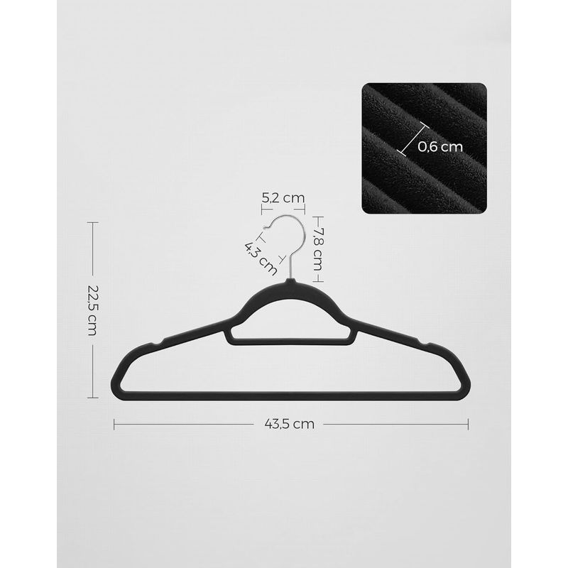 Casa si Gradina - Mobilier - Organizare si depozitare - Umerase si valeti - Set de 20 de umerase pentru haine, anti-alunecare cu catifea, bara de cravata si carlig pivotant, 43,5 cm, negru - Infinity.ro
