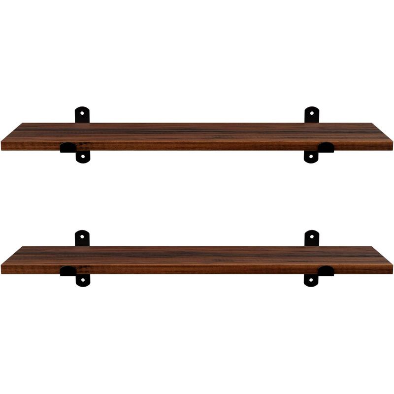 Casa si Gradina - Mobilier - Biblioteci si rafturi - Biblioteci - Set 2 rafturi de perete plutitoare, MDF cu efect de lemn vintage, 60x20cm, 15 kg per raft, maro rusic - Infinity.ro
