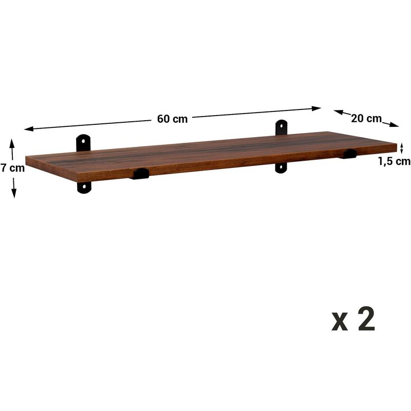 Casa si Gradina - Mobilier - Biblioteci si rafturi - Biblioteci - Set 2 rafturi de perete plutitoare, MDF cu efect de lemn vintage, 60x20cm, 15 kg per raft, maro rusic - Infinity.ro