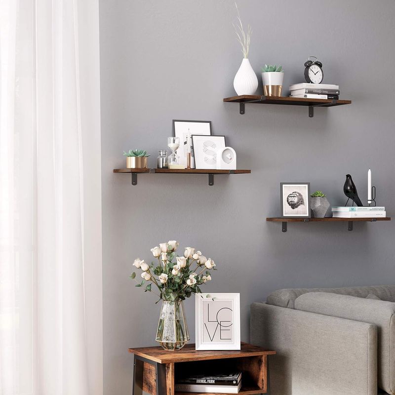Casa si Gradina - Mobilier - Biblioteci si rafturi - Biblioteci - Set 2 rafturi de perete plutitoare, MDF cu efect de lemn vintage, 60x20cm, 15 kg per raft, maro rusic - Infinity.ro